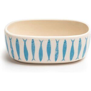 Food or Water Oval White with Blue Fish Dish 5.5"X3"X2" by Park Life Designs